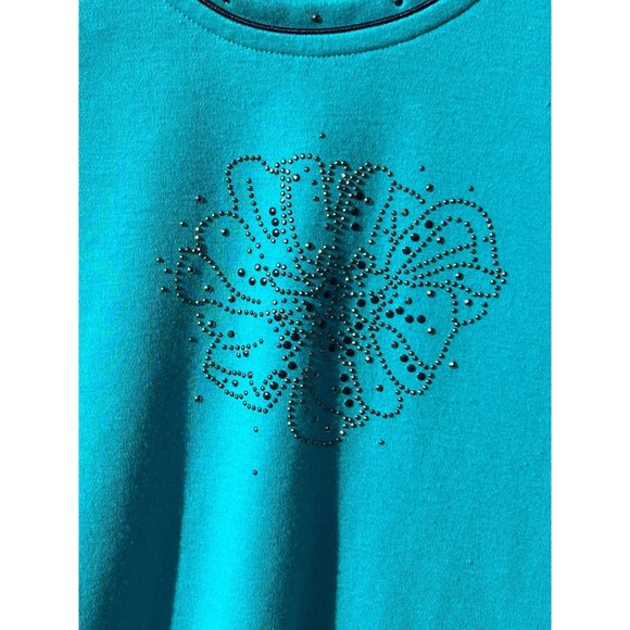 Allison Dailey Petite women’s Jersey top PXS Green sequin Round neck short sleev - Picture 2 of 7